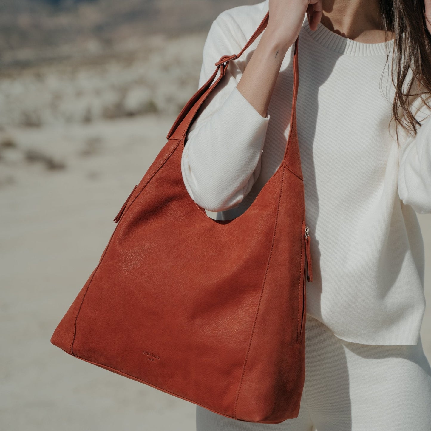 Double Zip Hobo Bag - Nubuk Ruggine - ann kurz