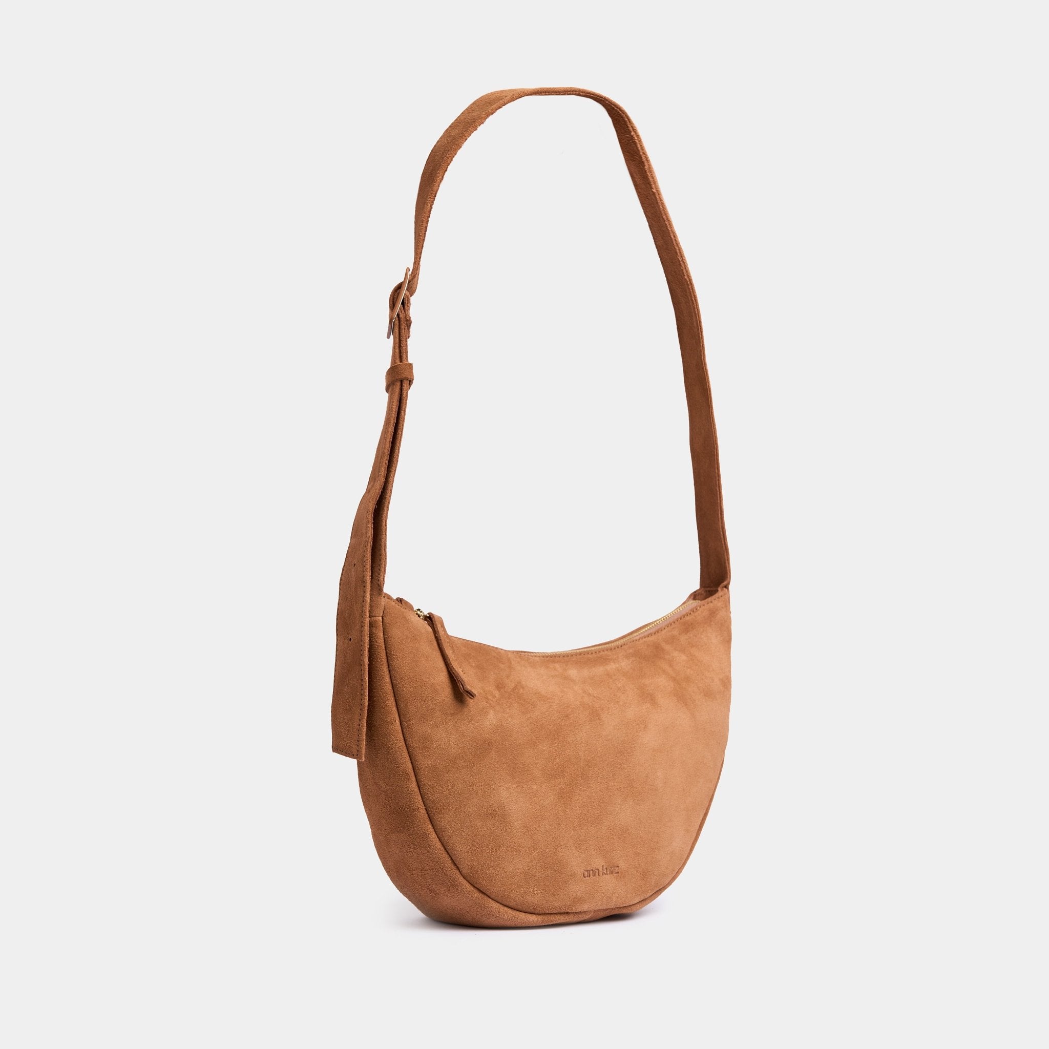 Large Half Moon Bag - Suede Dark Nude - ann kurz
