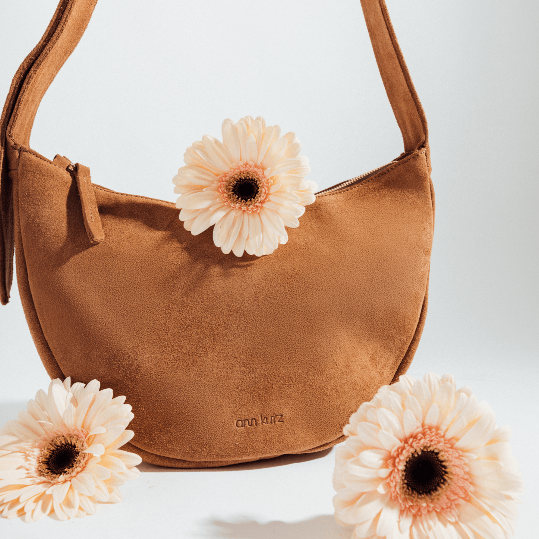 Large Half Moon Bag - Suede Dark Nude - ann kurz