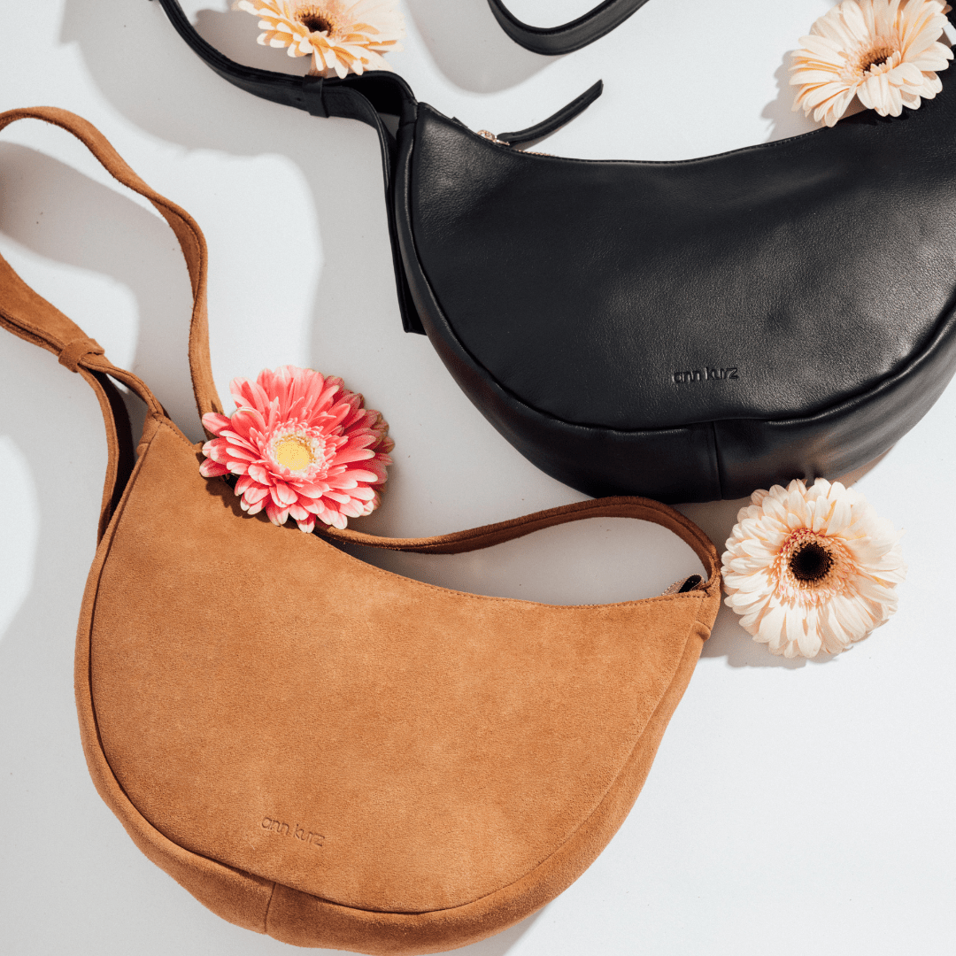 Large Half Moon Bag - Suede Dark Nude - ann kurz