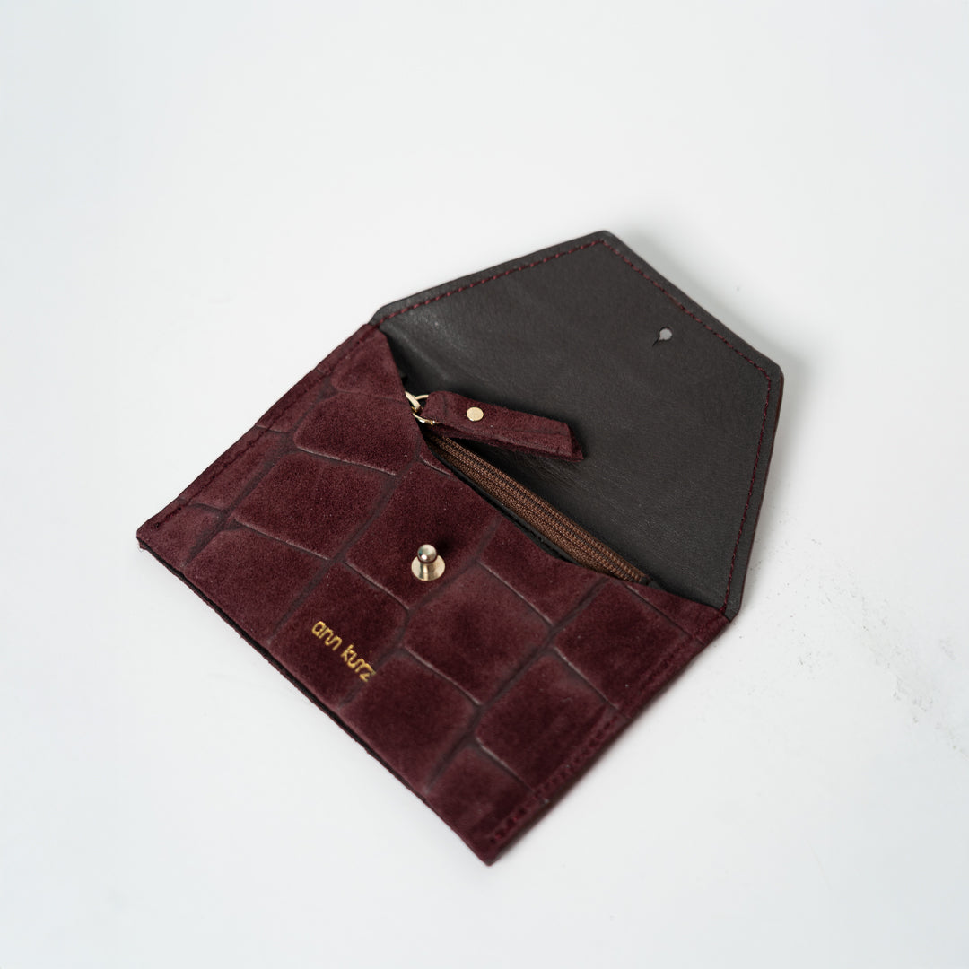 Tiny Envelope  - Croco Print Suede Burgundy