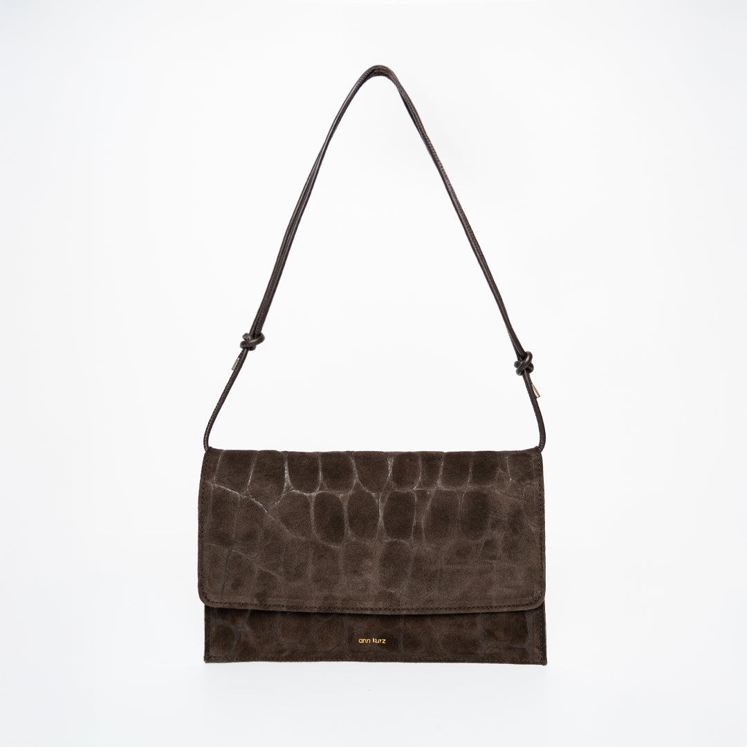 Thin Clutch - Suede Croco Print Mocha