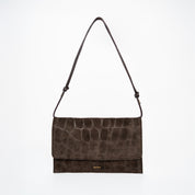 Thin Clutch - Suede Croco Print Mocha