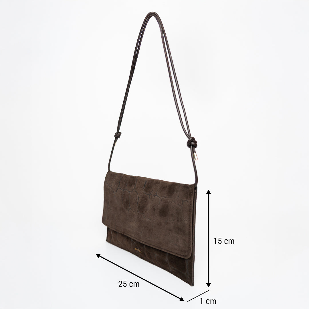 Thin Clutch - Suede Croco Print Mocha