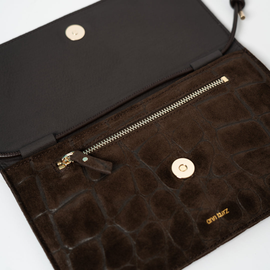 Thin Clutch - Suede Croco Print Mocha