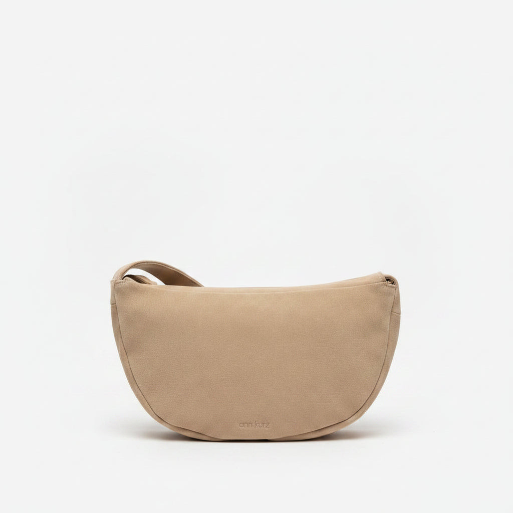 Soft Half Moon Shoulder Bag - Suede Caramelo