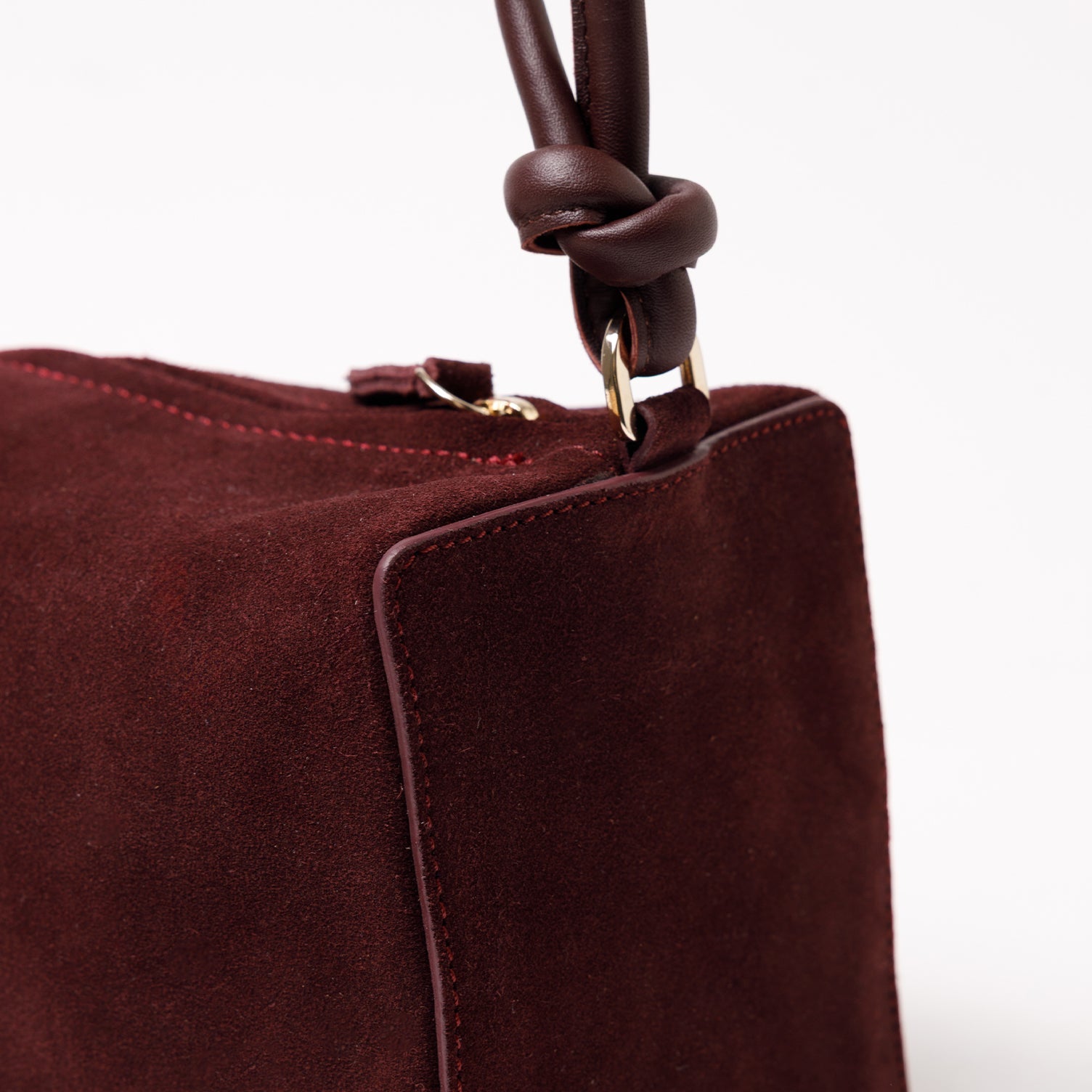 Baguette Shape Bag with Knots - Suede Burgundy - ann kurz