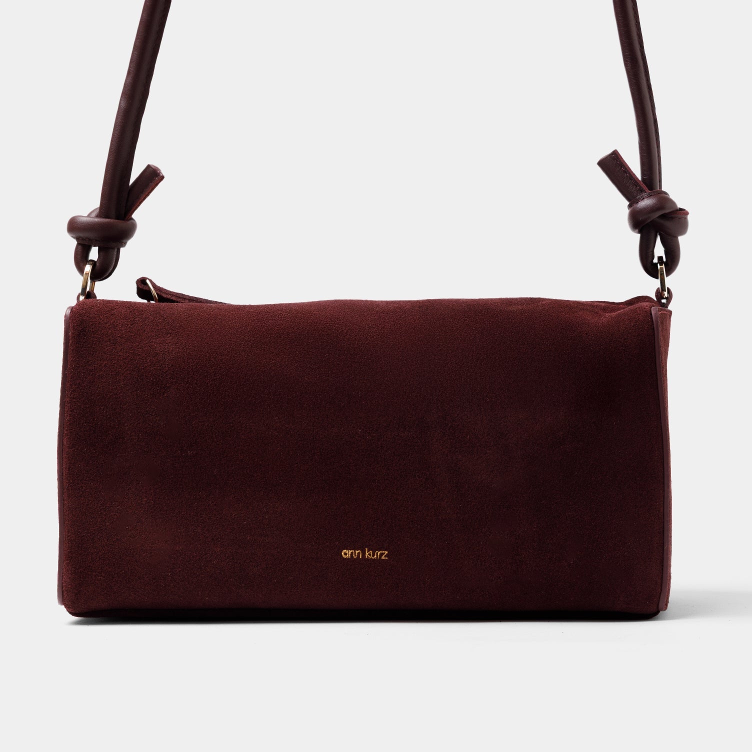 Baguette Shape Bag with Knots - Suede Burgundy - ann kurz