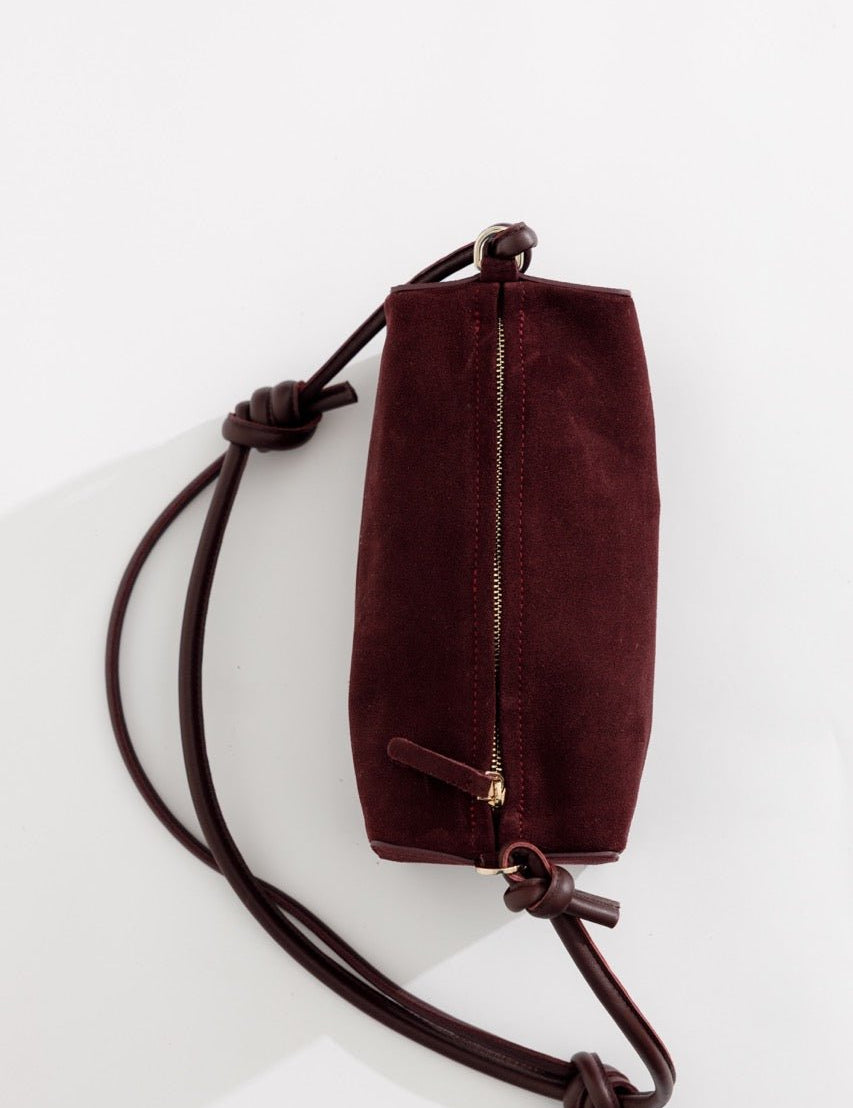 Baguette Shape Bag with Knots - Suede Burgundy - ann kurz