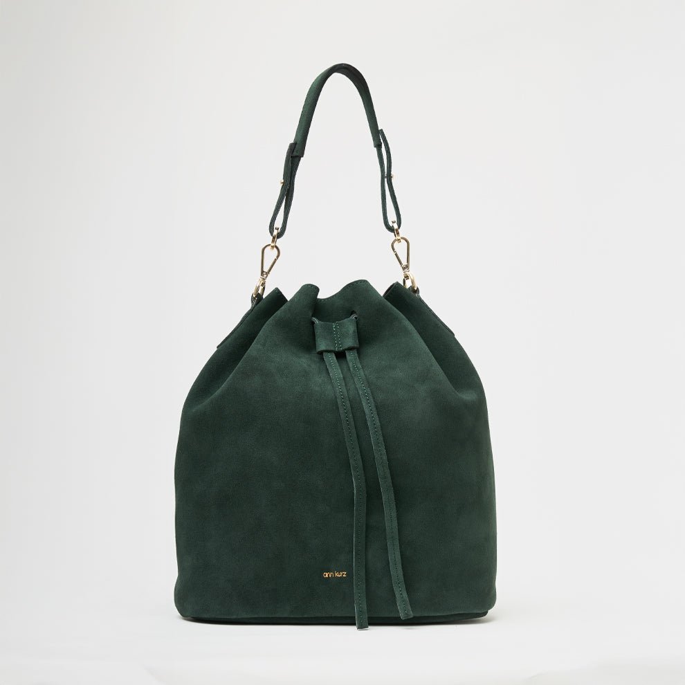 Convertible Saku Bucket Bag - Suede Bottle Green - ann kurz