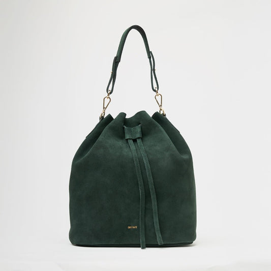 Convertible Saku Bucket Bag - Suede Bottle Green - ann kurz
