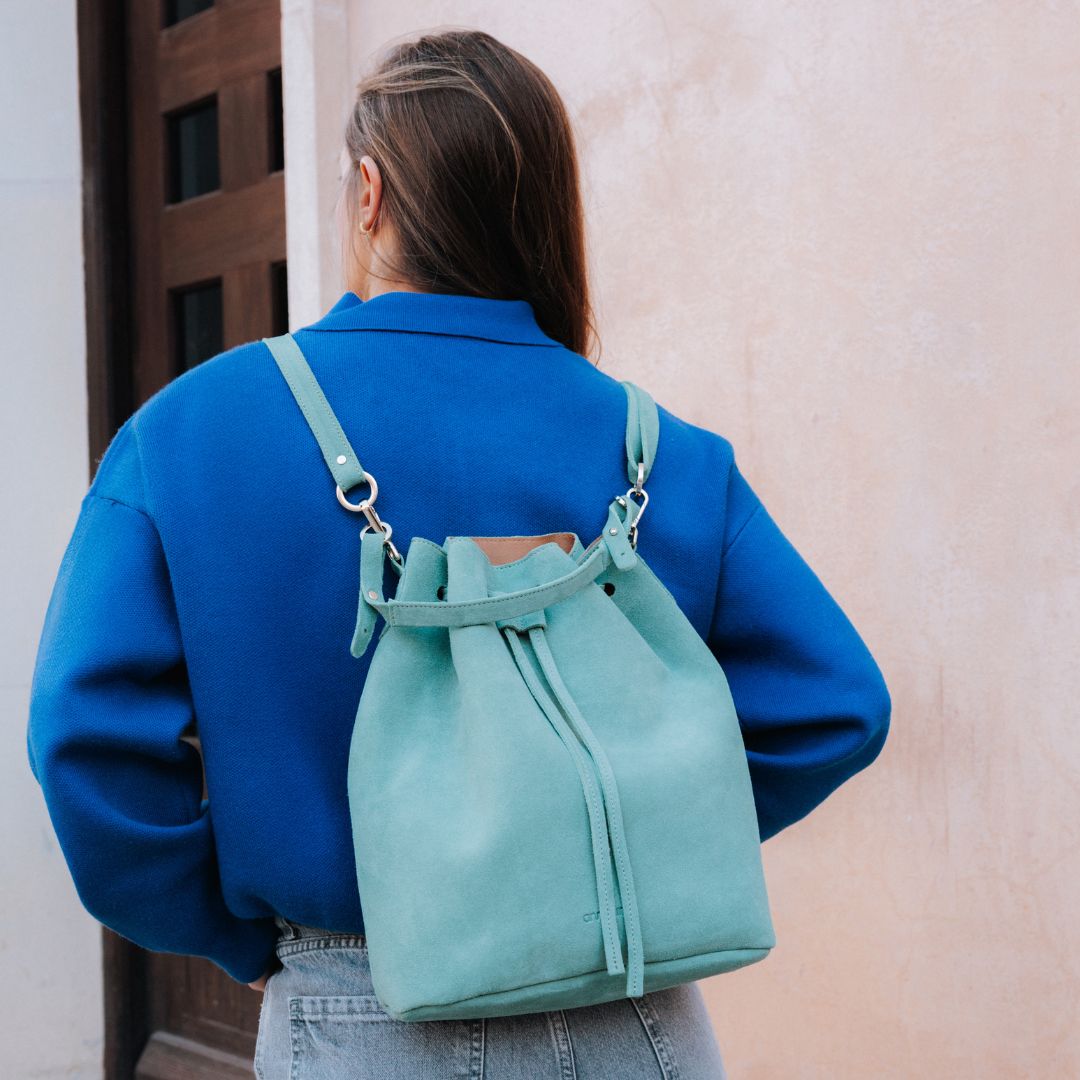 Convertible Saku Bucket Bag - Suede Menta - ann kurz