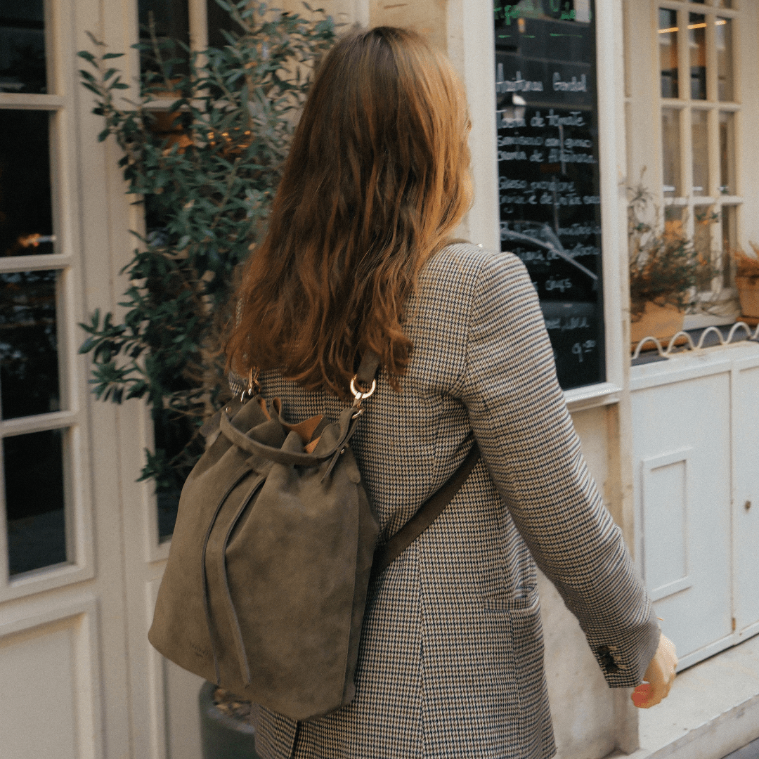 Convertible Saku Bucket Bag - Suede Olive - ann kurz