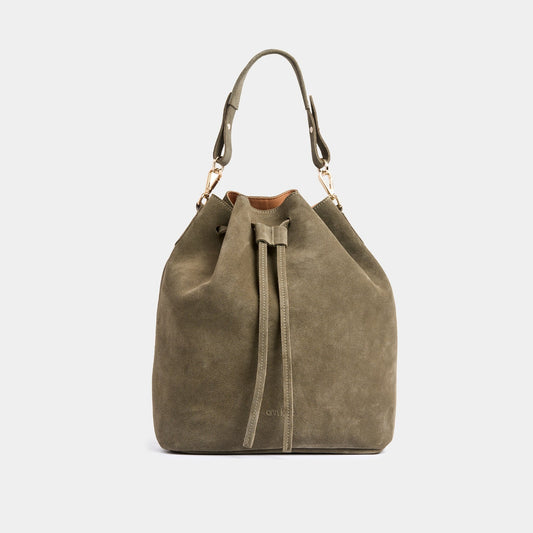 Convertible Saku Bucket Bag - Suede Olive - ann kurz