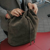 Convertible Saku Bucket Bag - Suede Olive - ann kurz