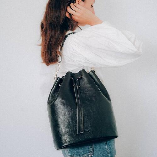 Convertible Saku Bucket Bag - Vegetable Tanned Black - ann kurz