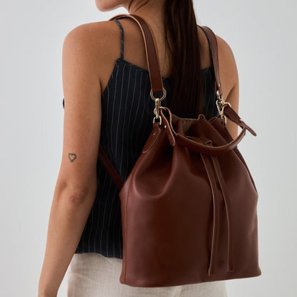Convertible Saku Bucket Bag - Vegetable Tanned Dark Brown - ann kurz