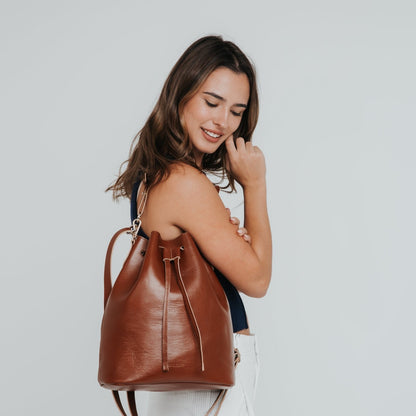 Convertible Saku Bucket Bag - Vegetable Tanned Dark Brown - ann kurz