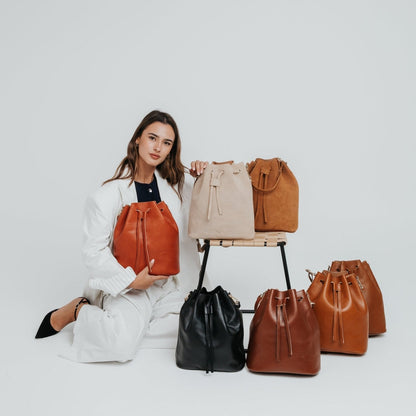 Convertible Saku Bucket Bag - Vegetable Tanned Dark Brown - ann kurz