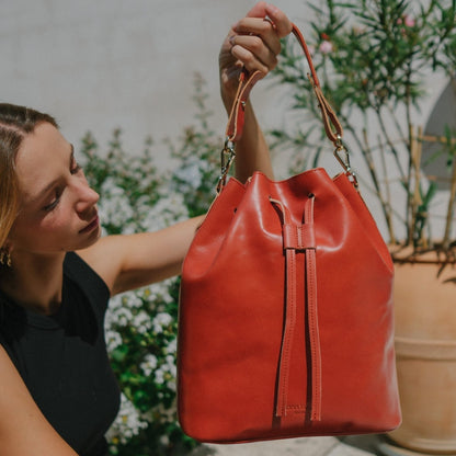 Convertible Saku Bucket Bag - Vegetable Tanned Smoky Amber - ann kurz