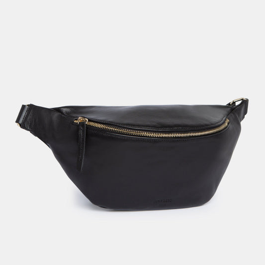 Fanny Pack Large - Nappa Black - Gold - ann kurz