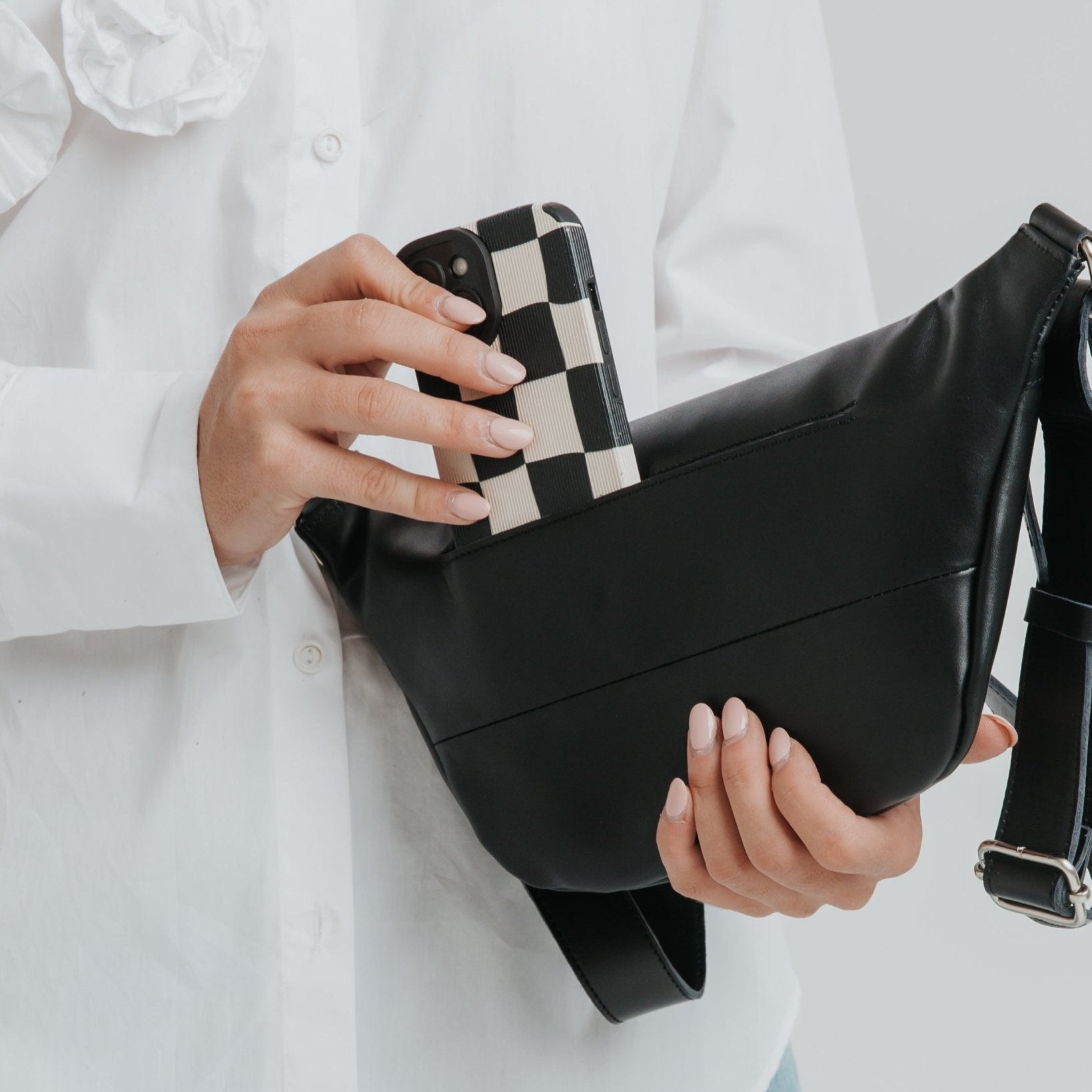 Fanny Pack - Nappa Black - Silver - ann kurz