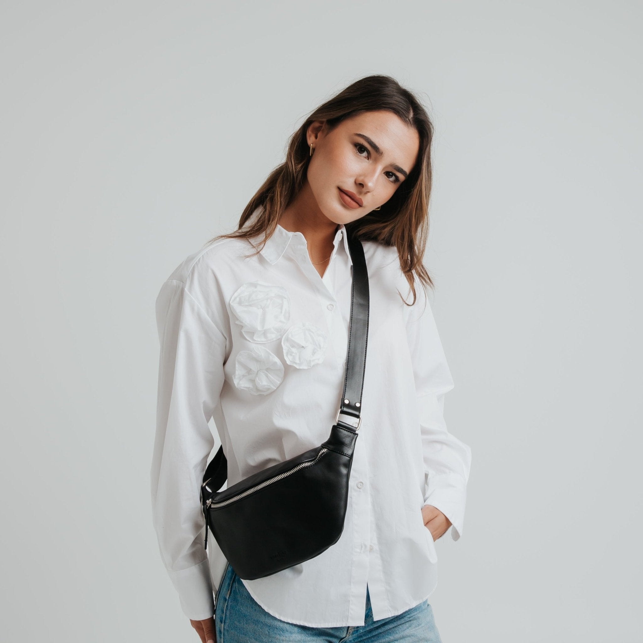 Fanny Pack - Nappa Black - Silver - ann kurz