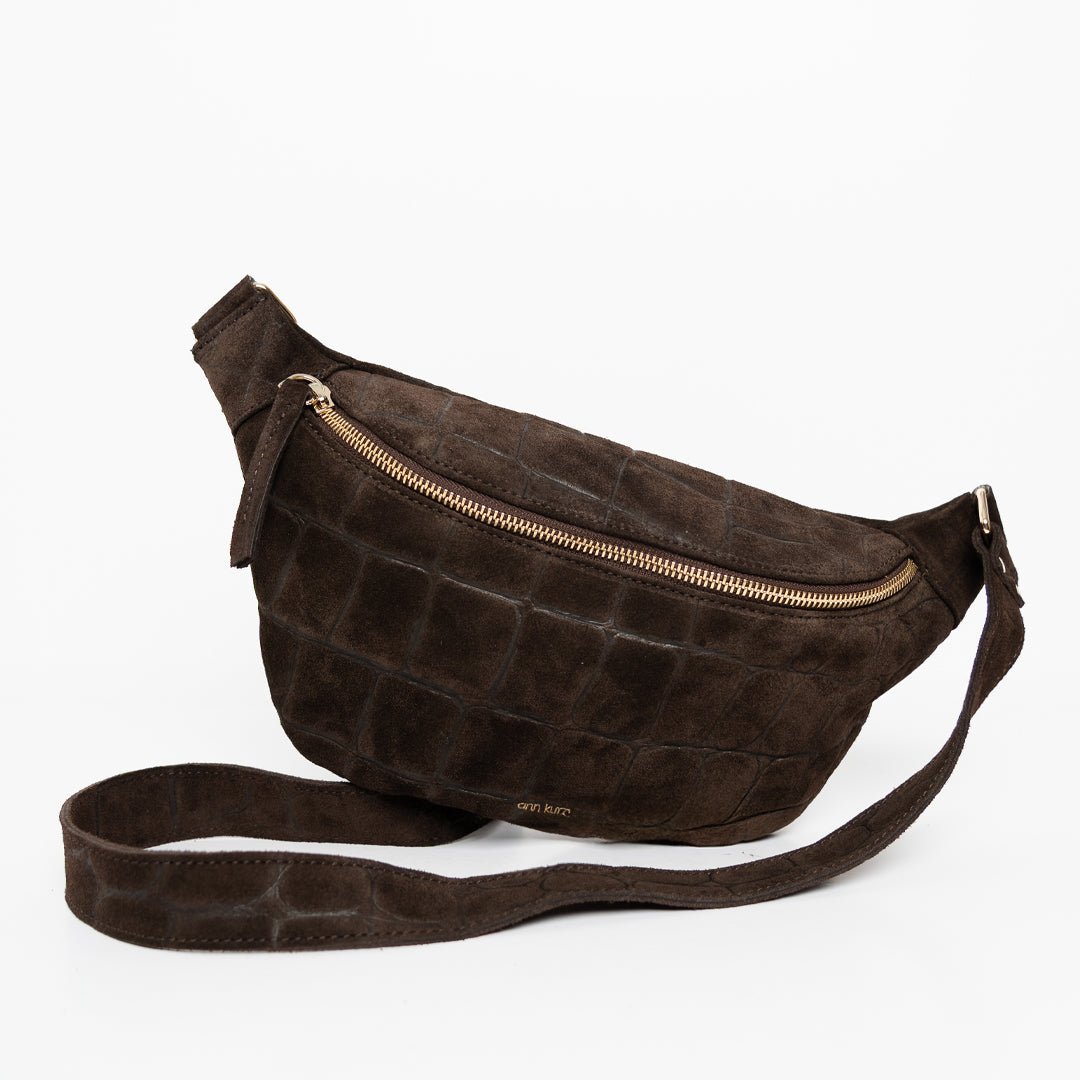 Fanny Pack - Suede Croco Print Mocha - ann kurz