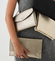 Fold Over Double - Compartment Shoulder Bag - Metallic Champagne - ann kurz