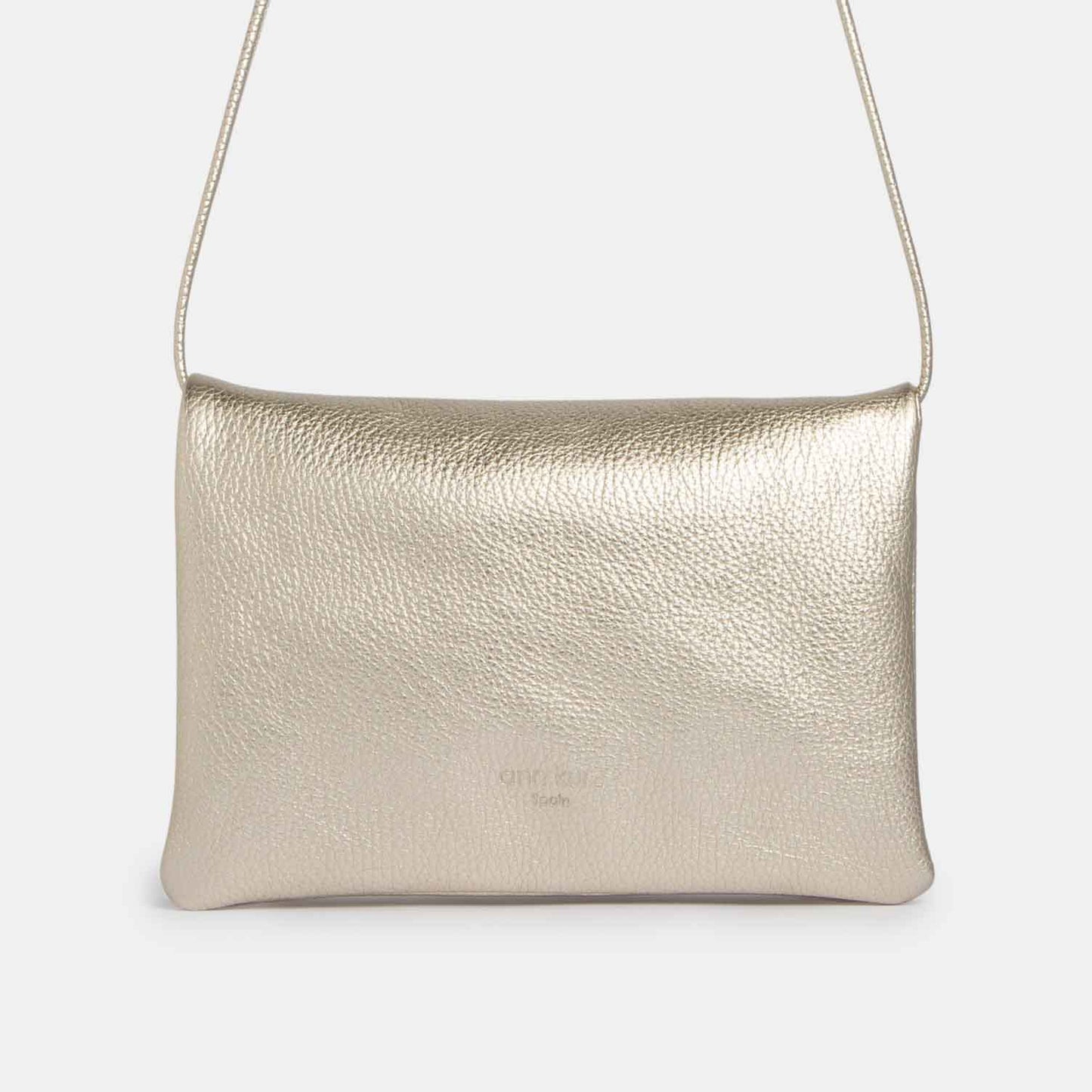 Fold Over Double - Compartment Shoulder Bag - Metallic Champagne - ann kurz