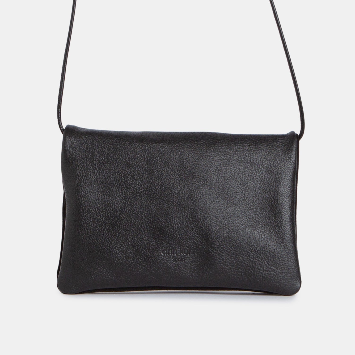 Fold Over Double - Compartment Shoulder Bag - Nappa Black - ann kurz