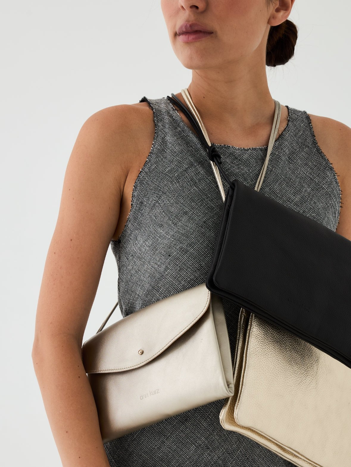 Fold Over Double - Compartment Shoulder Bag - Narok Black - ann kurz