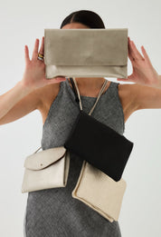 Fold Over Double - Compartment Shoulder Bag - Narok Black - ann kurz