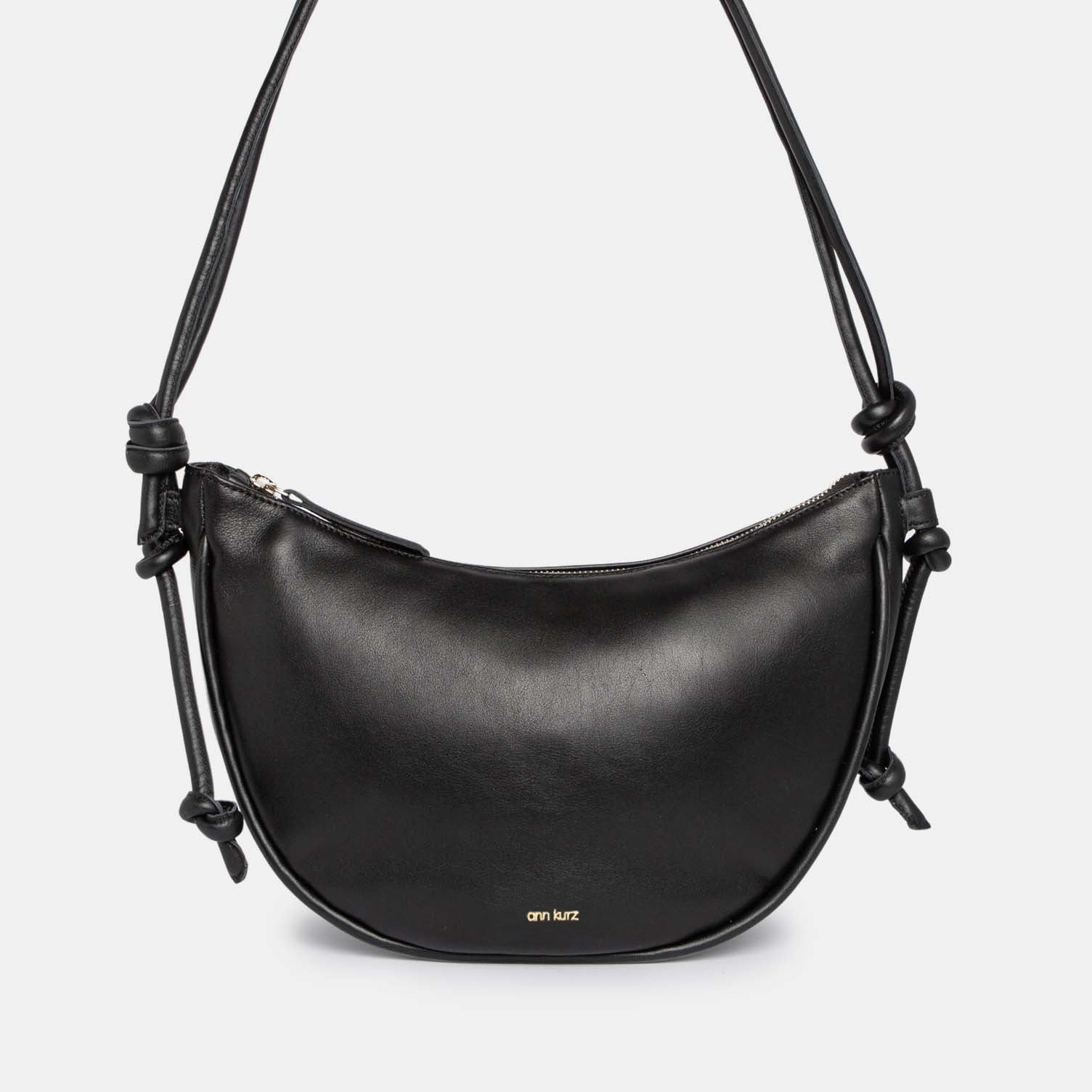 Half Moon Shoulder Bag with Knots - Nappa Black - ann kurz