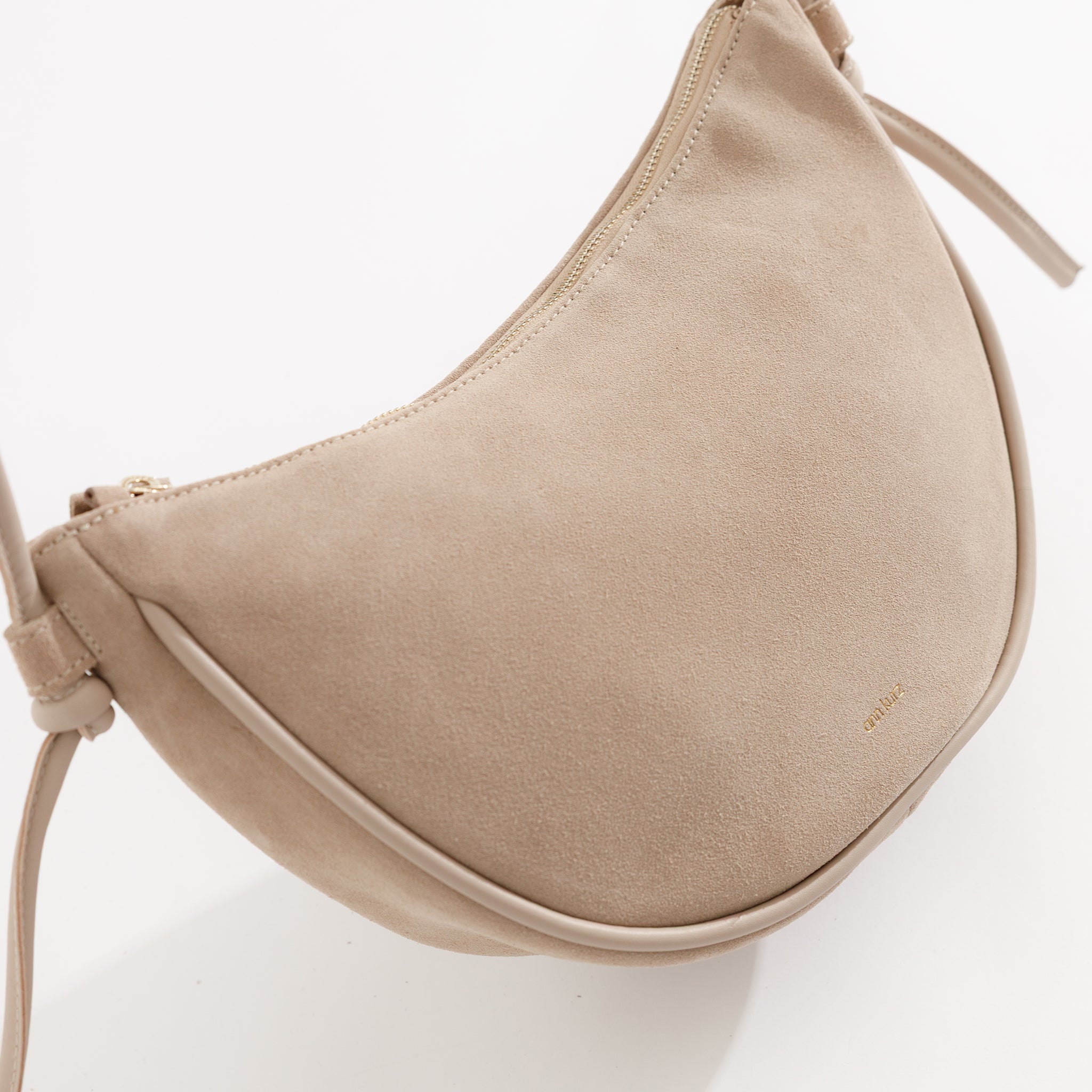Half Moon Shoulder Bag with Knots - Suede Caramelo - ann kurz