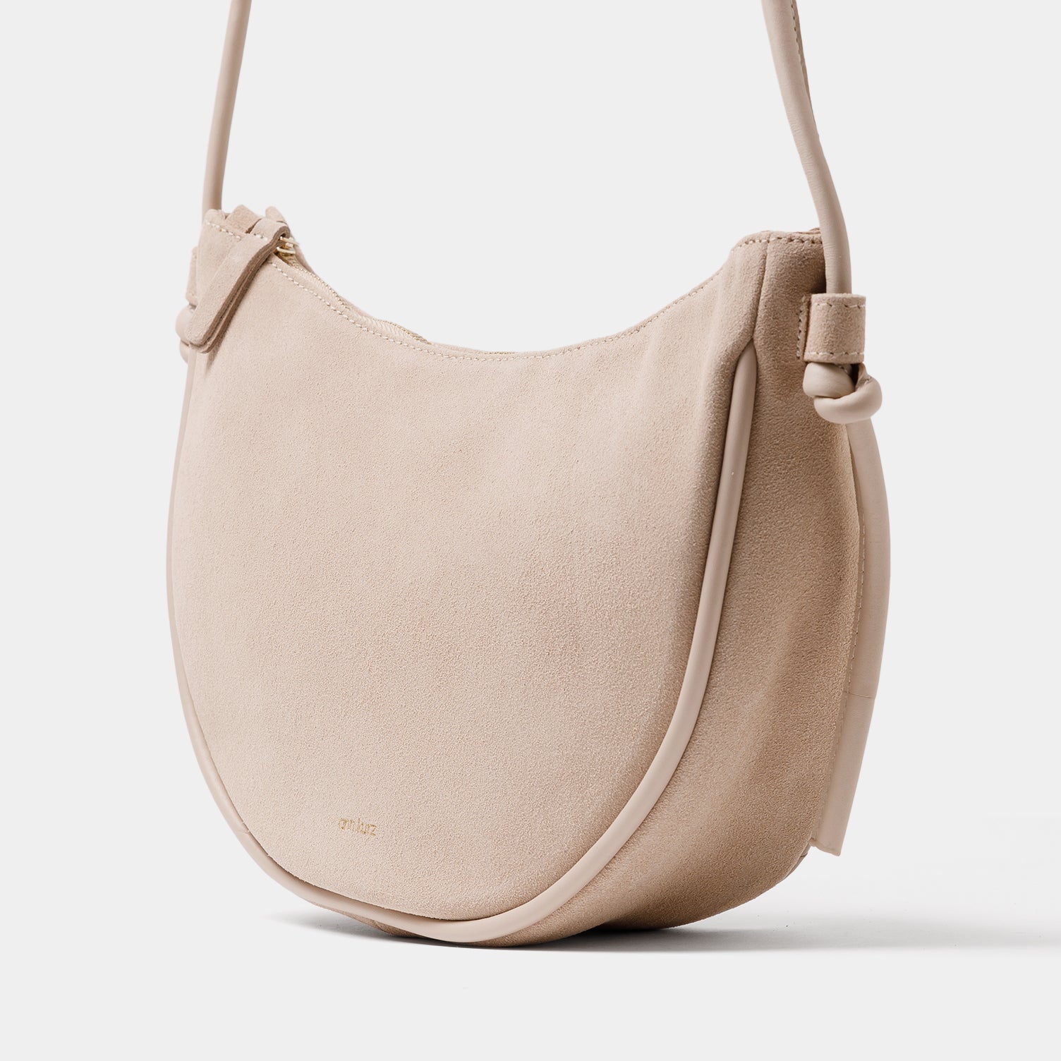 Half Moon Shoulder Bag with Knots - Suede Caramelo - ann kurz