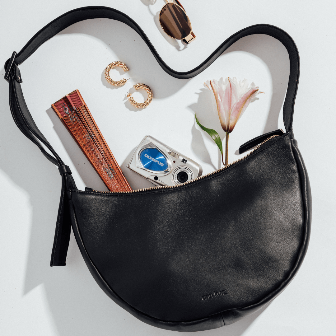 Large Half Moon Bag - Nappa Black - ann kurz