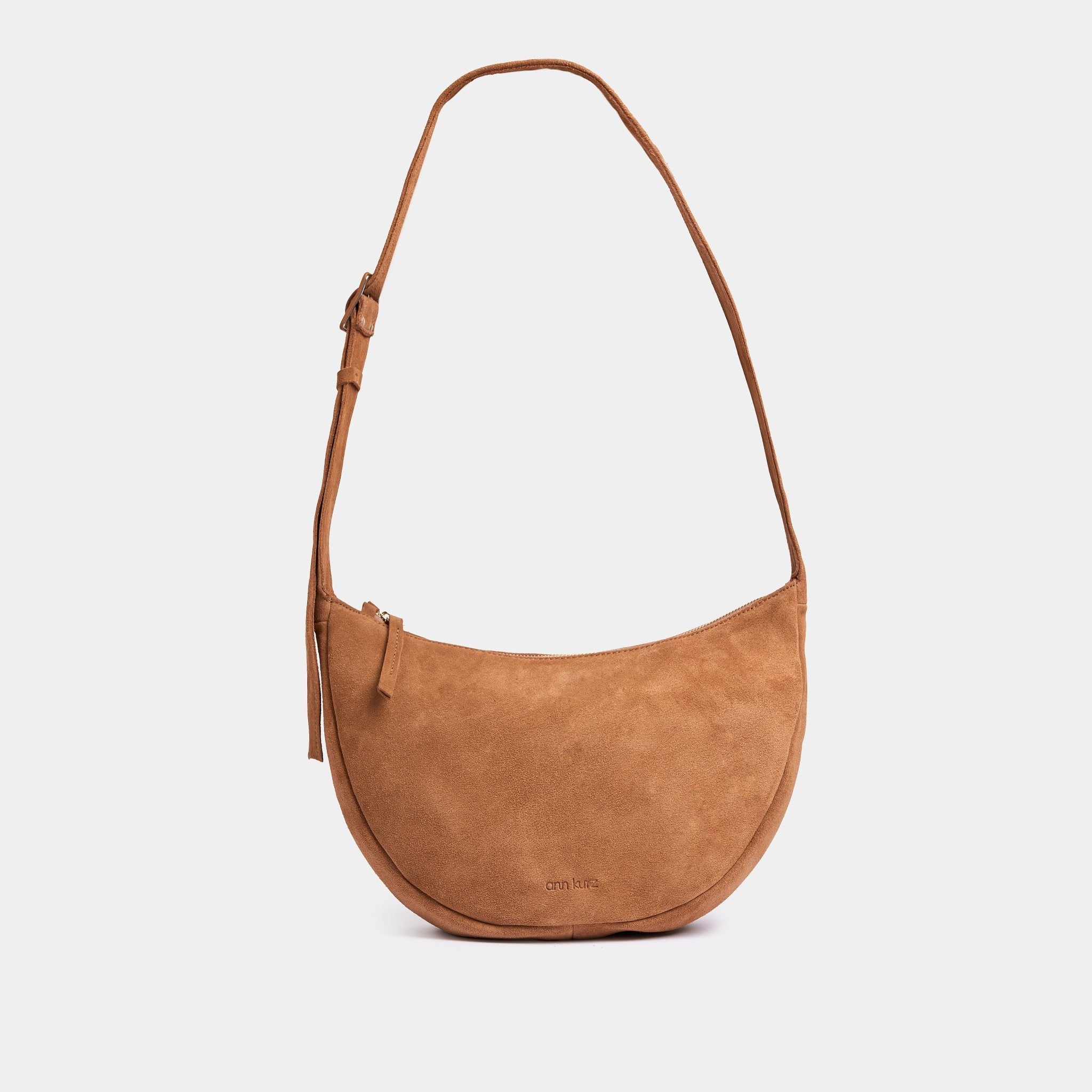 Large Half Moon Bag - Suede Dark Nude - ann kurz