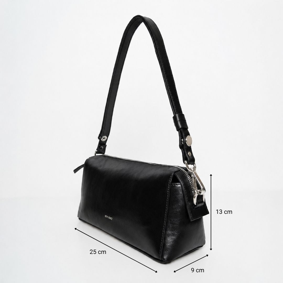 Light Shoulder - Shiny Nappa Black with Gold-Tone Details - ann kurz