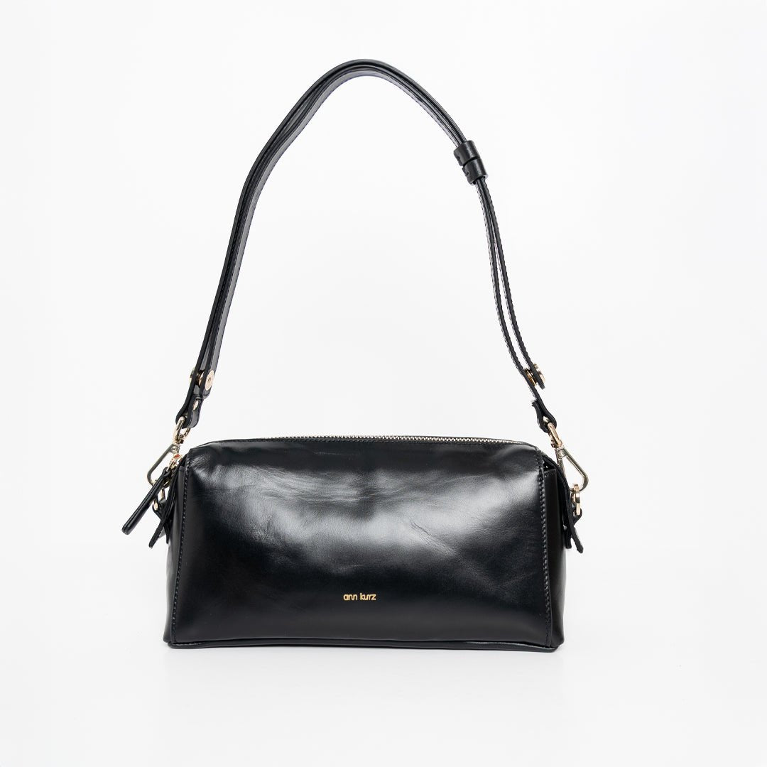 Light Shoulder - Shiny Nappa Black with Gold-Tone Details - ann kurz