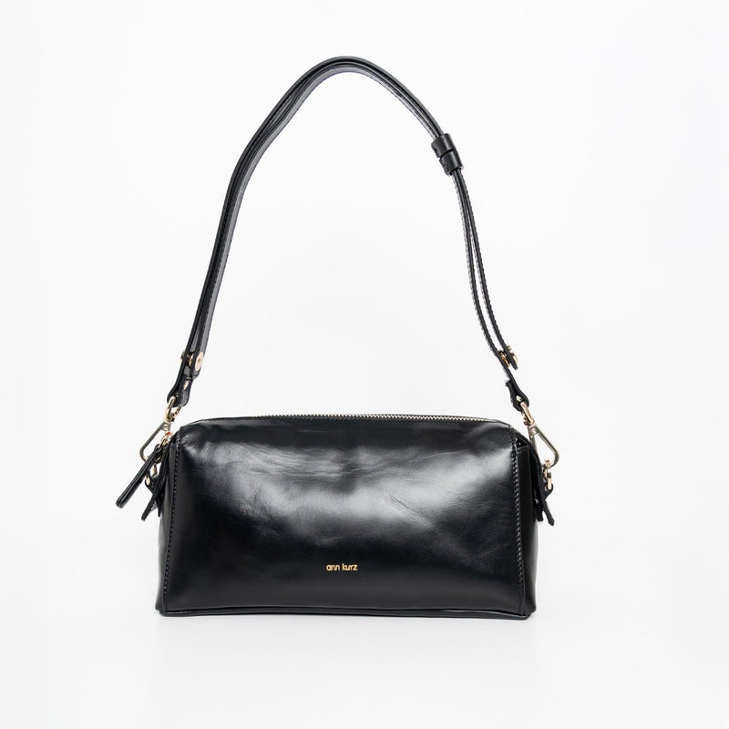 Light Shoulder - Shiny Nappa Black with Gold-Tone Details - ann kurz
