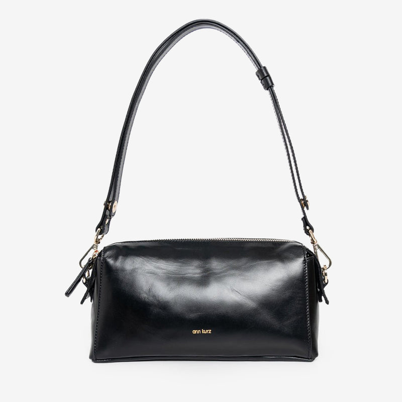 Light Shoulder - Shiny Nappa Black with Gold-Tone Details - ann kurz