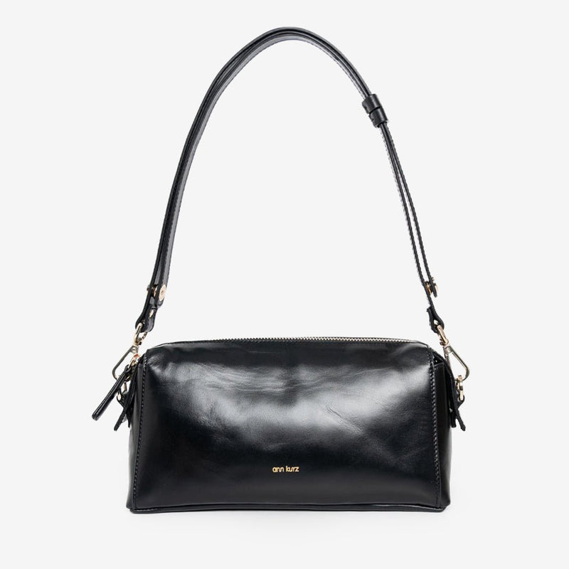 Light Shoulder - Shiny Nappa Black with Gold-Tone Details - ann kurz