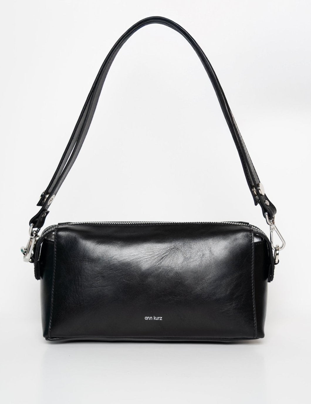 Light Shoulder - Shiny Nappa Black with Silver-Tone Details - ann kurz