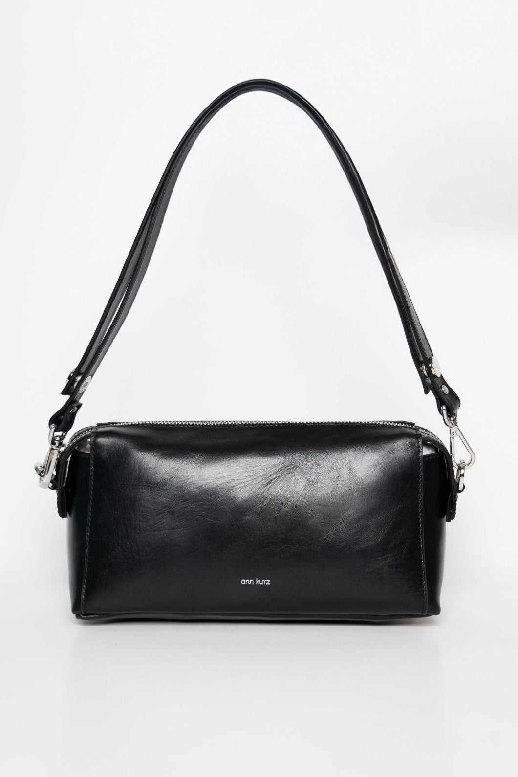 Light Shoulder - Shiny Nappa Black with Silver-Tone Details - ann kurz