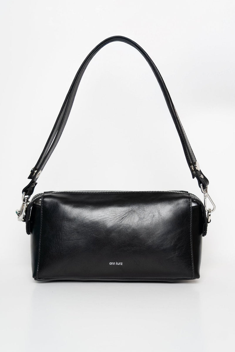 Light Shoulder - Shiny Nappa Black with Silver-Tone Details - ann kurz