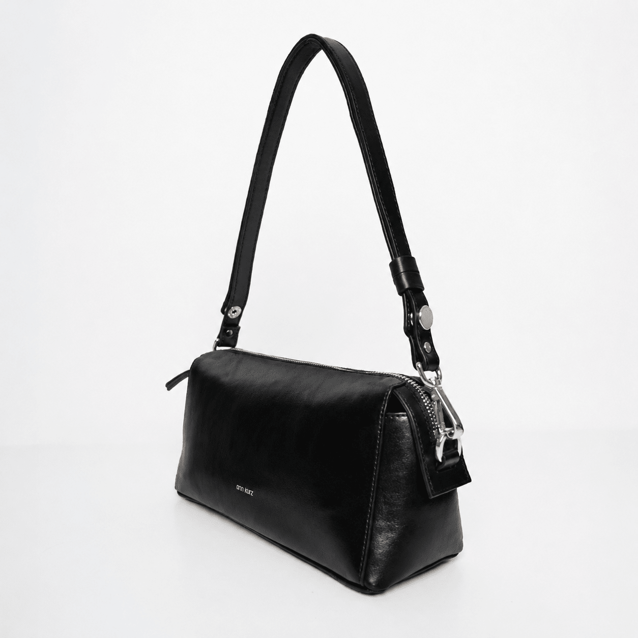 Light Shoulder - Shiny Nappa Black with Silver-Tone Details - ann kurz