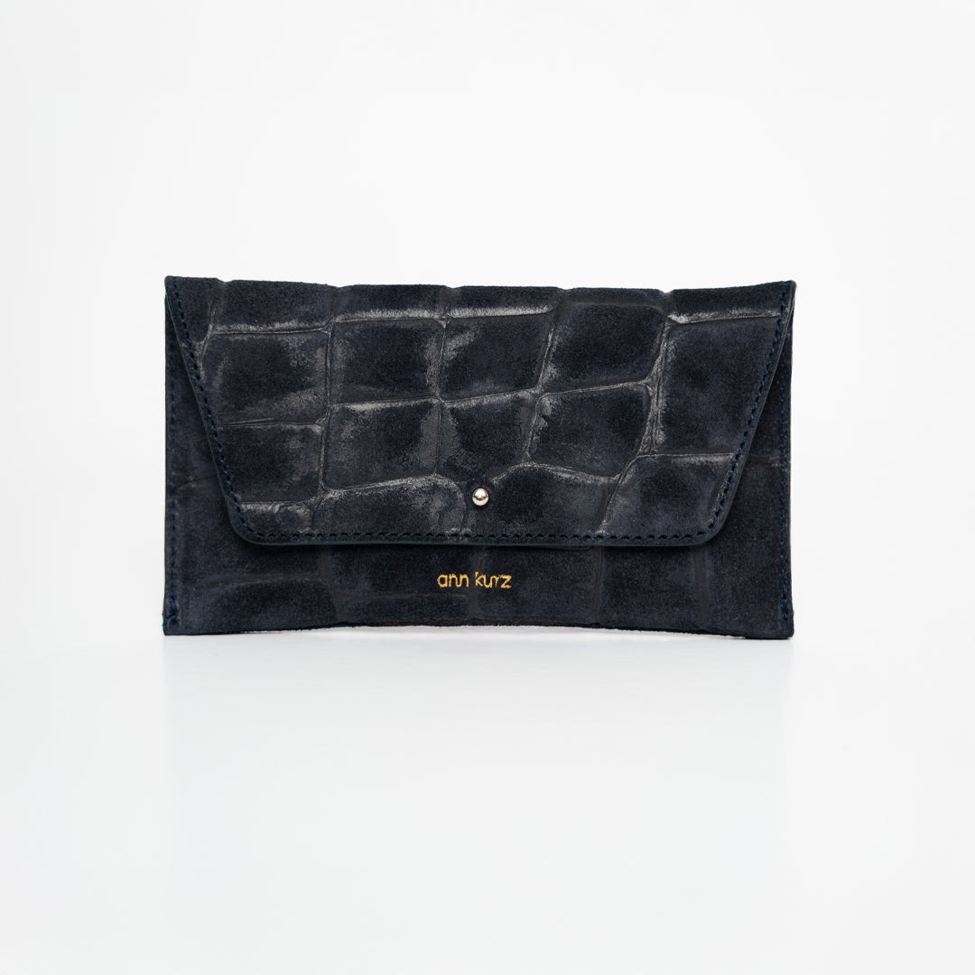 Mini Envelope - Croco Suede Navy - ann kurz