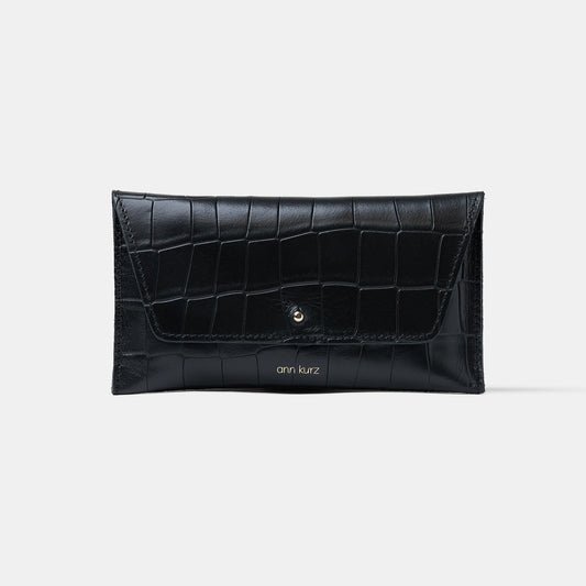 Mini Envelope Shape Wallet - Croco Print Black - ann kurz