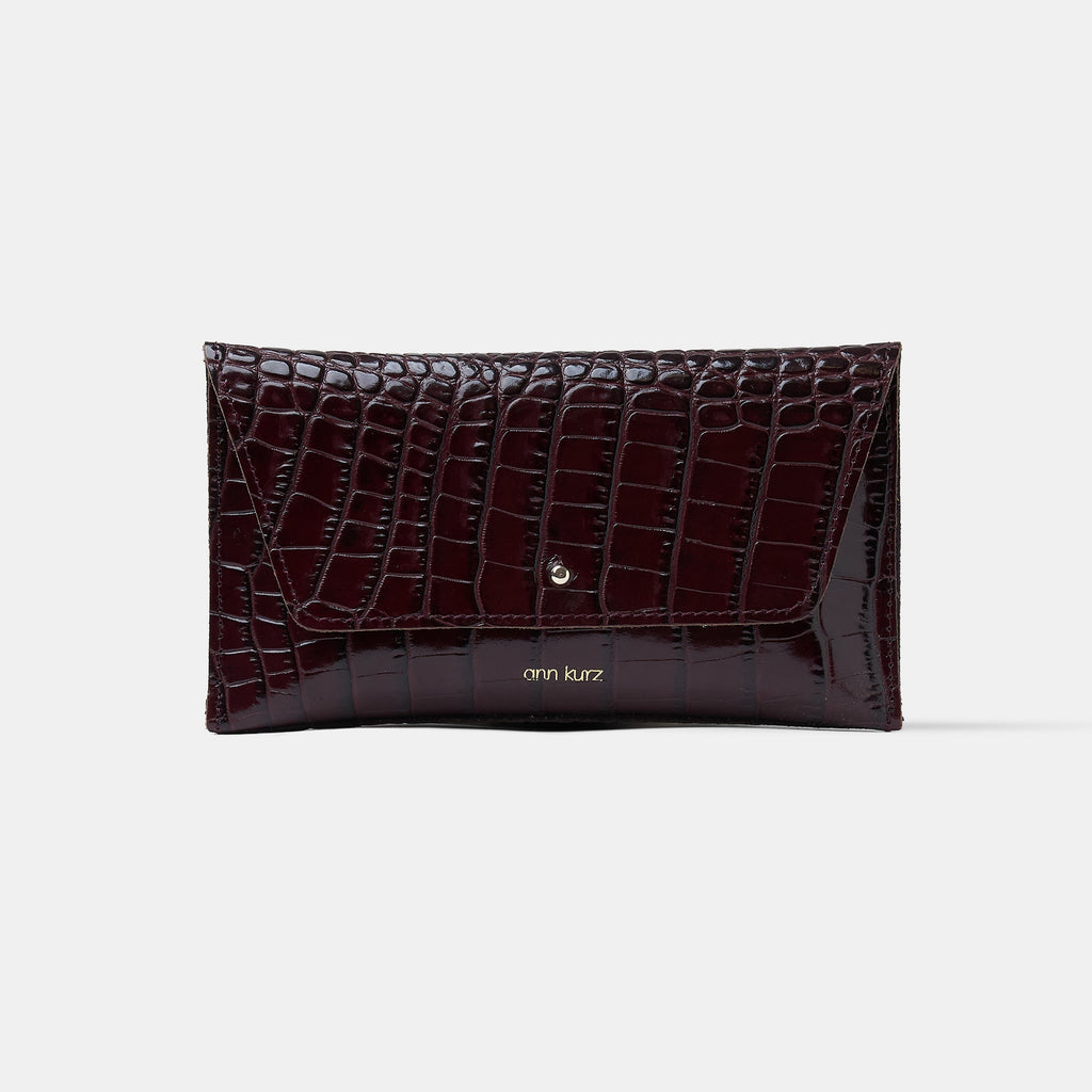 Mini Envelope Shape Wallet - Croco Print Bordeaux - ann kurz